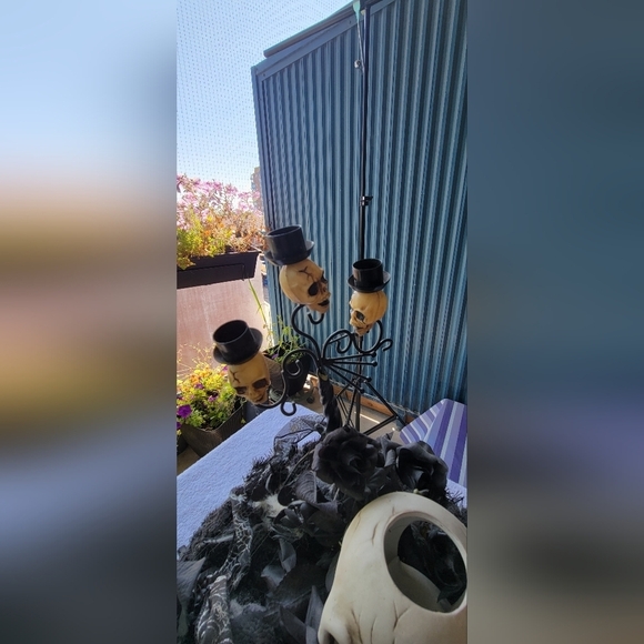 Gothic Halloween Table Candleabra Decorations  Skull Black Roses - Picture 4 of 13